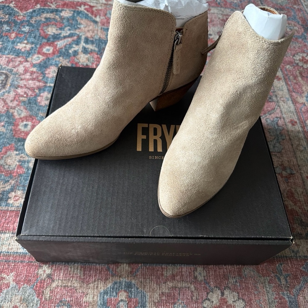 Frye Beige Suede Ankle Booties